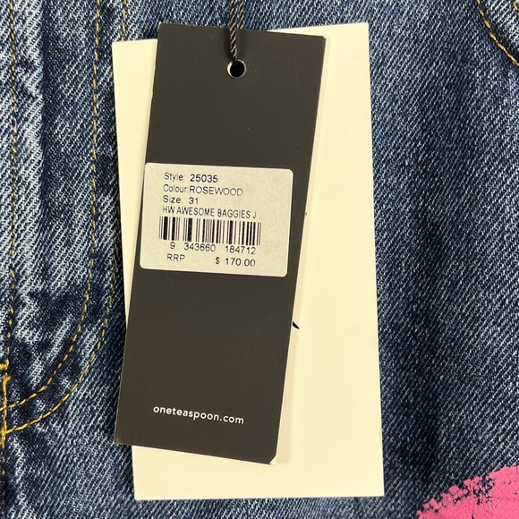 One Teaspoon Awesome Baggies High Waist Straight Leg Denim Jeans NWT Rosewood - Picture 7 of 9